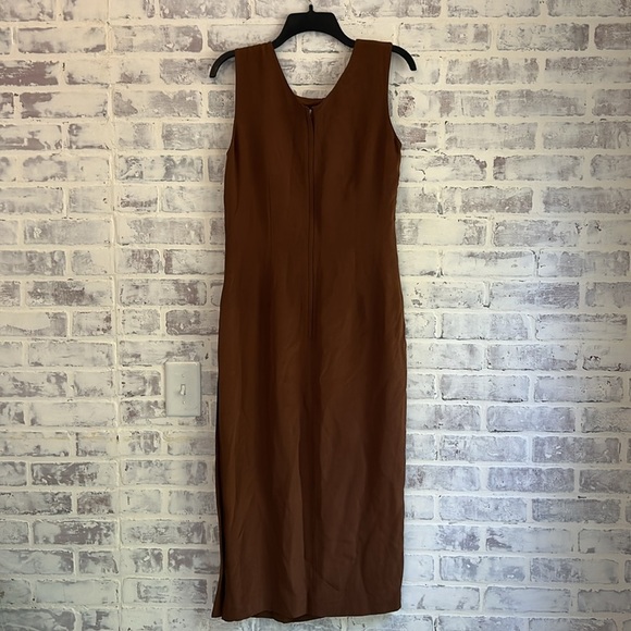 Vintage PATRICK 100% Silk Maxi Dress Brown Button Up Slit Women’s Size 10 - Picture 6 of 11
